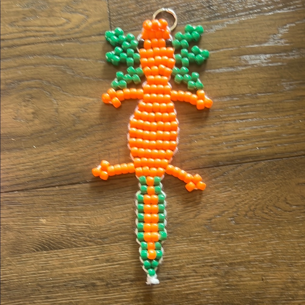 Orange and Green Beaded Axolotl Decoration